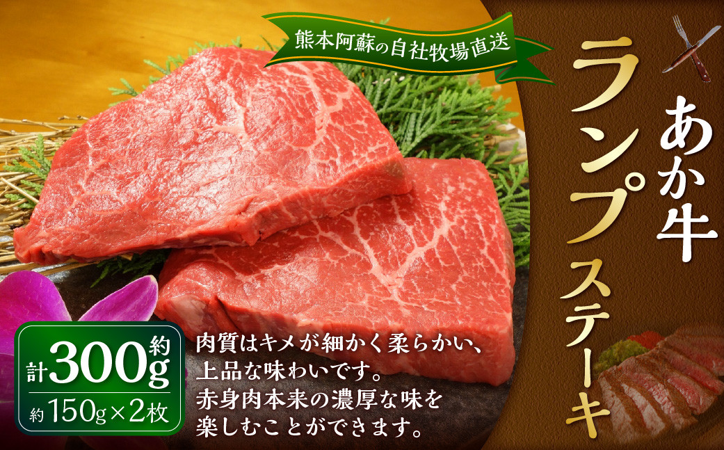 
            あか牛 ランプステーキ 約300g（あか牛ランプステーキ 約150g×2枚） 肉 お肉 牛肉 和牛 褐毛和種 国産 九州産 冷凍 熊本県 湯前町
          