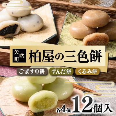 ふるさと納税 矢吹町 【柏屋の三色餅】ごますり餅・ずんだ餅・くるみ餅 各4個の12個入り! 和菓子  福島県