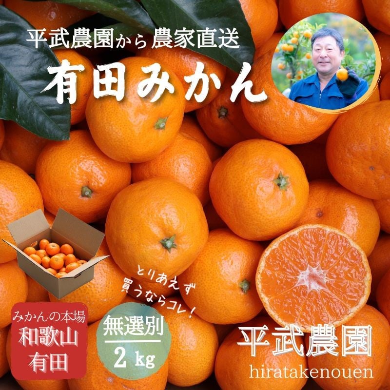 
            農家直送！有田みかん（2kg 無選別≪秀品･訳あり品･サイズ混合≫）平武農園　～蛍飛ぶ町から旬の便り～
          