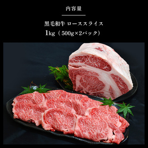 熊本県産　黒毛和牛　霜降り　ローススライス　１ｋｇ（５００ｇ×２）