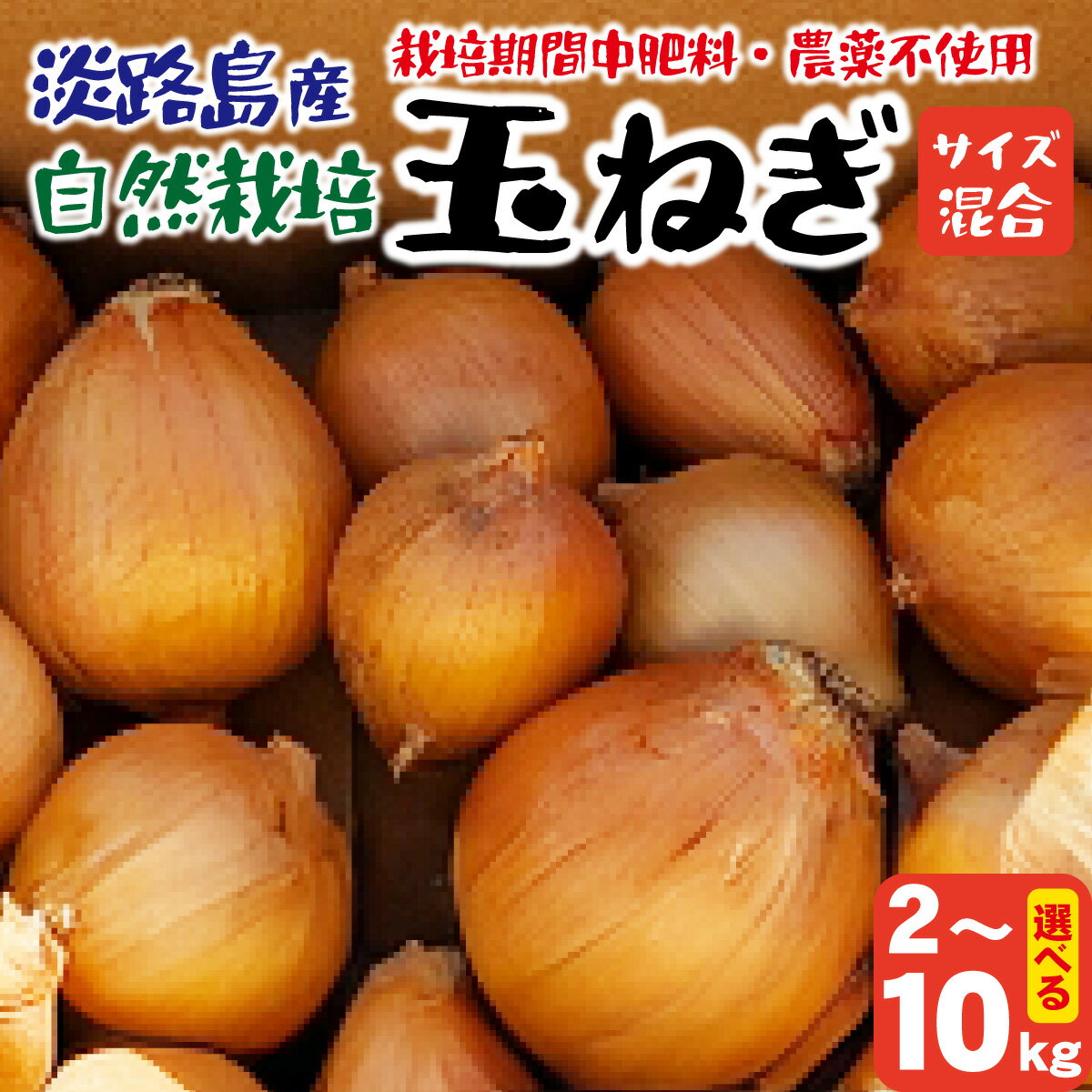 【ふるさと納税】【選べる容量】淡路島産 栽培期間中肥料・農薬不使用 自然栽培玉ねぎ ／ 野菜 自然栽培 農薬不使用 ブランド タマネギ オニオン スライス サラダ 肉じゃが 常備菜 スープ 味噌汁 兵庫県 淡路市 サイズ混合