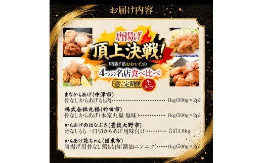 【定期便2回】【竹田市・豊後大野市】唐揚げ頂上決戦！からあげ県おおいたの名店食べ比べ定期便 生タイプ | 大分県 竹田市 豊後大野市 味付け生肉 冷蔵 冷凍 国産鶏使用 家庭調理 鶏肉 唐揚げ からあ