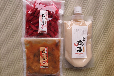 チョロギ・神前米セット（忘れな漬梅酢、忘れな漬味噌、忘れな甘酒、チョロギ飴、チョロギ京飴、チョロギあられ、神前米）