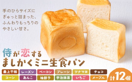 侍が恋する ましかくミニ生食パン 計12個 侍が恋するパン屋《30日以内に出荷予定(土日祝除く)》岡山 矢掛町 パン 食パン スイーツ 最上干柿 レーズン ベーコン プレーン ツナマヨ チョコ コーン あんこ 柚餅子 宇治抹茶 いちご メープル 矢掛の侍イタリアン