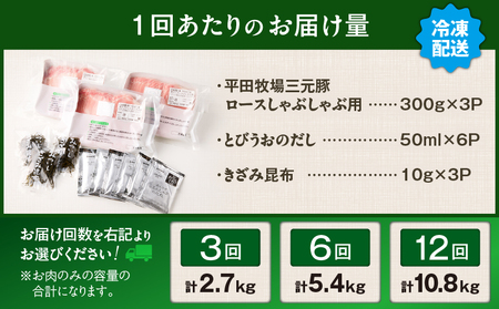【 全6回 毎月 定期便 】 日本 の 米育ち 平田牧場 三元豚 ロース しゃぶしゃぶ T036-T01-02 定期 肉 お肉 にく 豚 豚肉 ブタ ぶた 鍋 お鍋 黒豚 冷凍 バークシャー種 特別品