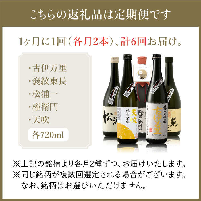 THE SAGA認定酒≪おまかせ6回定期便≫純米大吟醸酒720ml×2本【ブイマート・幸ちゃん】 [FAL042]