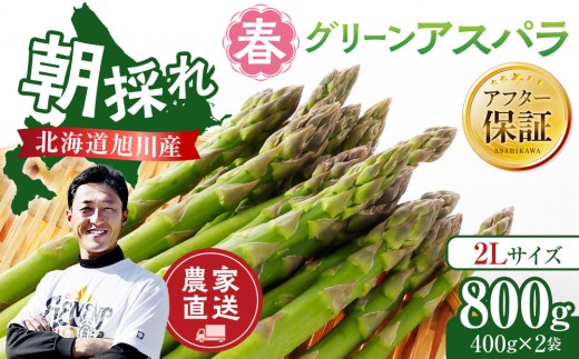 【2027年先行予約】農家直送 朝採れ 春グリーンアスパラ 2Lサイズ 800g(400g×2袋)  【野菜 アスパラガス 旬 新鮮 先行予約 アスパラガス あすぱらがす asparagus ASPARAGUS 北海道 旭川市 】_05934