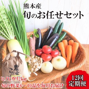 【定期便12回】毎月お届け!旬のお任せセット お米(ヒノヒカリ) 2kg・ 旬の新鮮お野菜(6～10品目)セット (詰め合わせ) | 熊本県 和水町 くまもと なごみまち なごみ ヒノヒカリ ひのひかり米 単一原料米 2kg 野菜 旬 旬の野菜 産地直送 詰め合わせ セット 定期 定期便 12回