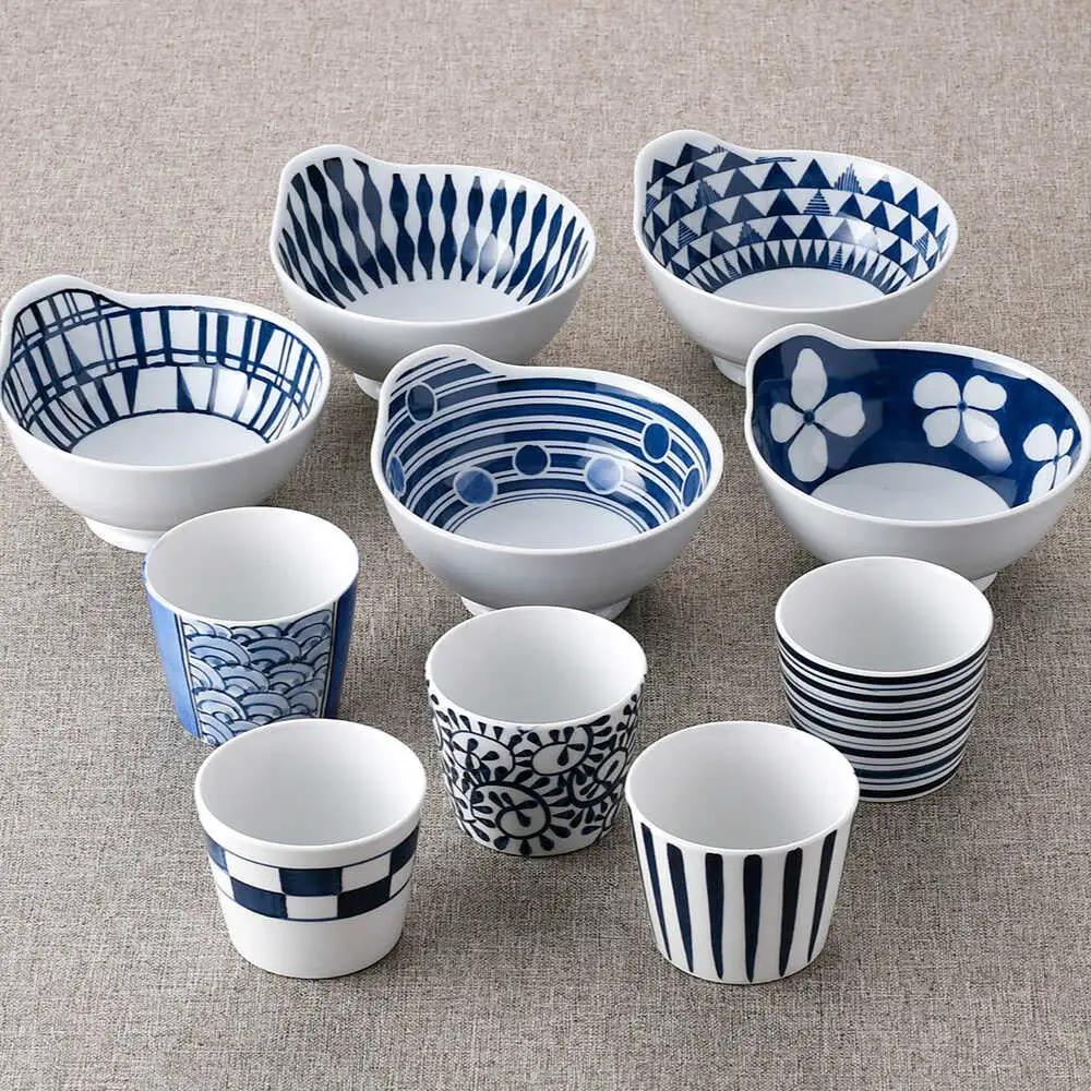 【波佐見焼】そばちょこ・ボウル ネイビー ホワイト オリジナルセット 10点【福田陶器店/西日本陶器】[NB146]