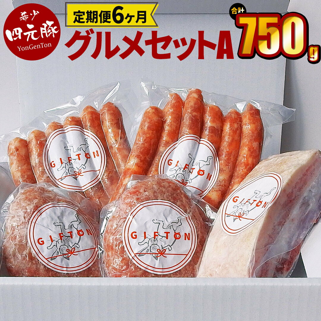 【ふるさと納税】【定期便6ヶ月】岩手県産 四元豚 グルメセットA （生ウィンナー2種・生ハンバーグ・熟成ベーコンブロック） 750g 【GIFTON】 ギフト お肉 贈答