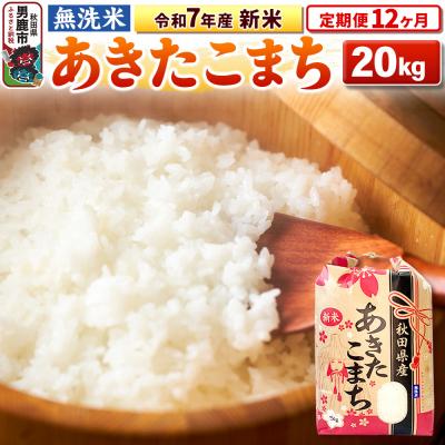 ふるさと納税 男鹿市 《定期便12ヶ月》令和7年産 新米【無洗米】 あきたこまち 20kg|23_kml-022012