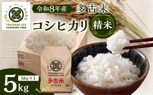 令和8年産　たこまいらいふ萩原農場の多古米コシヒカリ(精米)5kg ふるさと納税 米 白米 多古米 コシヒカリ 多古米コシヒカリ 精米 5kg 令和8年産 千葉県  千葉県産 多古町 TAKK010