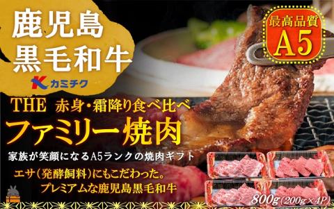 A5ランク THE鹿児島黒毛和牛ファミリー焼肉800g（霜降り400g 赤身400g） ( 鹿児島黒毛和牛 A5 牛肉 ビーフ 贅沢 極上 こだわり プレミアム 徳之島 鹿児島 赤身 霜降り 幸せ )