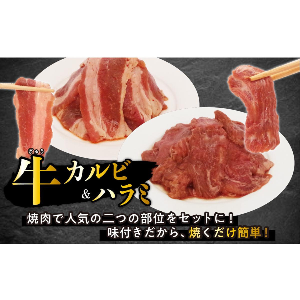 訳あり 味付け 牛 ハラミ ＆ カルビ セット 計 800g （ 各 400g × 1パック ） 不揃い 日高昆布 使用 特製タレ漬 牛肉 はらみ かるび 焼肉 バーベキュー 冷凍 北海道 新ひだか町