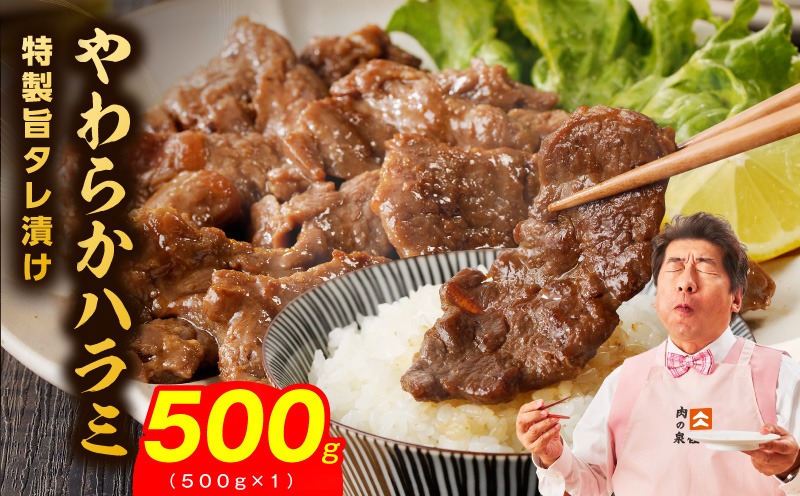 mrz0476 【スピード発送】やわらかハラミ 500g【氷温熟成×特製旨ダレ 味付き 訳あり サイズ不揃い 小分け 焼くだけ 焼肉】