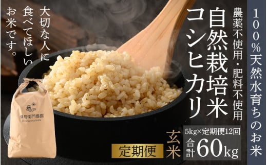 【先行予約】【令和8年産 新米】【定期便12回】伊与衛門農園の自然栽培コシヒカリ玄米 5kg×12回  伊与衛門農園の特別栽培米 ＜温度と湿度を常時管理し新鮮米を出荷！＞ / 米 自然の力 高品質 鮮度抜群 ブランド米 福井県 あわら市産 スマート農業 ※2026年10月下旬より順次発送予定 [aw071-o003]