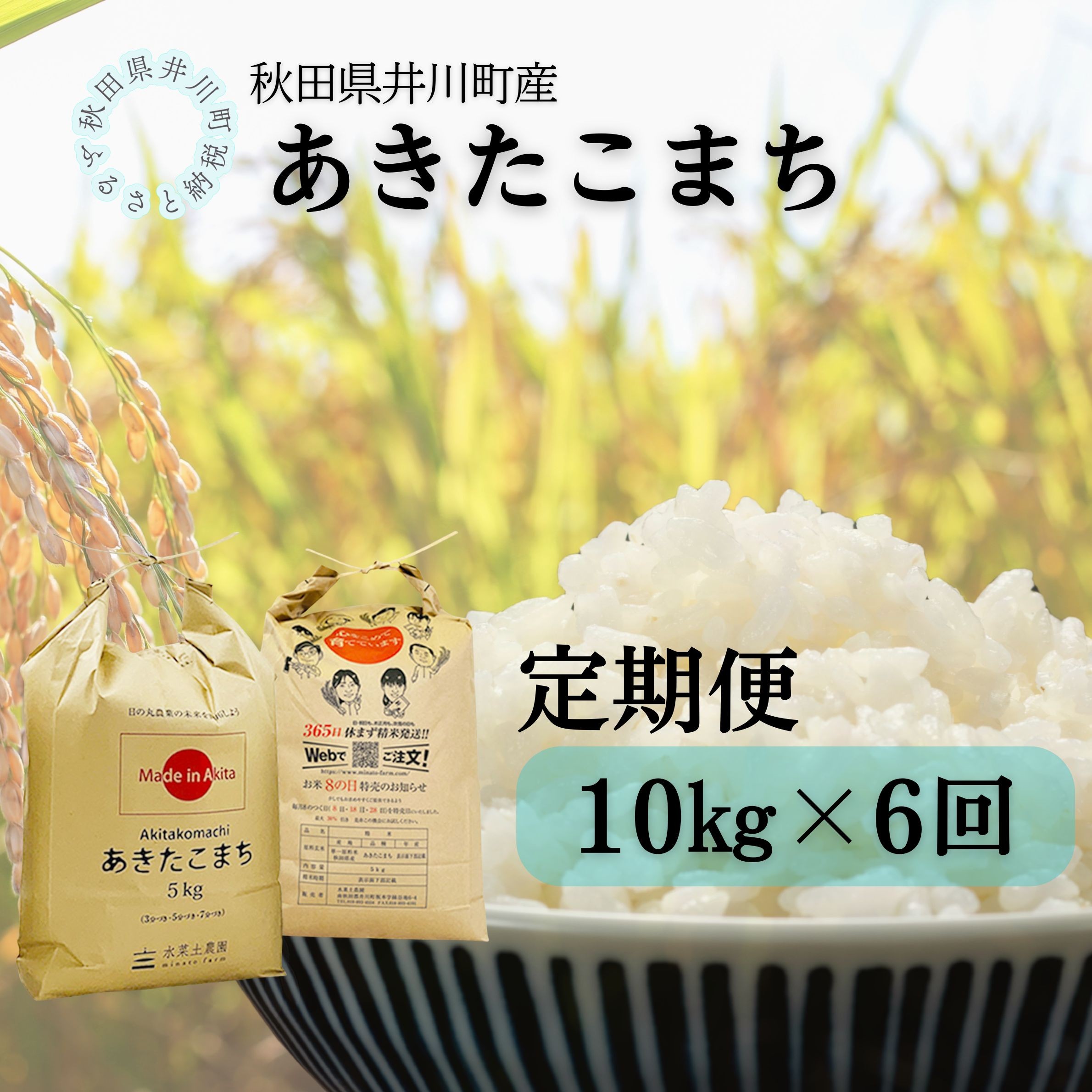 
                  【定期便】井川町産　あきたこまち10kg×6回
                