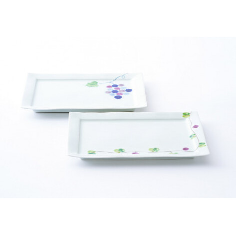 有田焼 長角トレイ オリーブ（朱）と彩りぶどうの2枚セット 大慶 A20-353_イメージ4