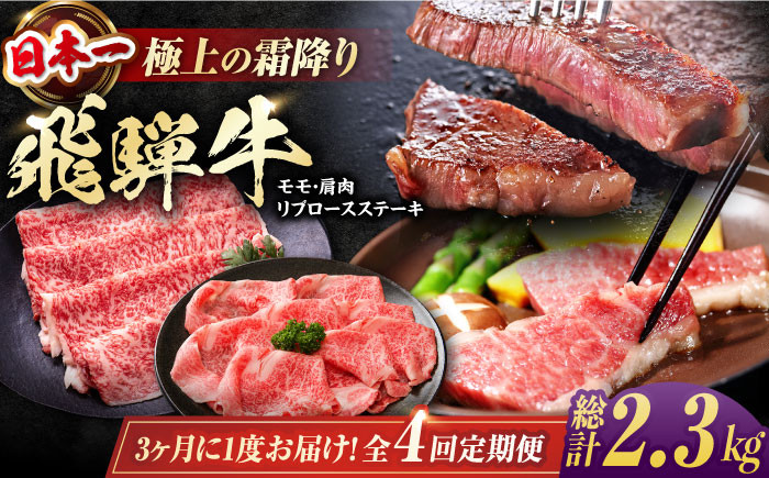 
                  【全4回定期便】 飛騨牛 モモ・肩肉 リブロースステーキ 総計2.3kg しゃぶしゃぶ 焼肉 すき焼き / 牛肉 飛騨牛 和牛 / 白川町 / 浅井商店 [AWBJ010]
                
