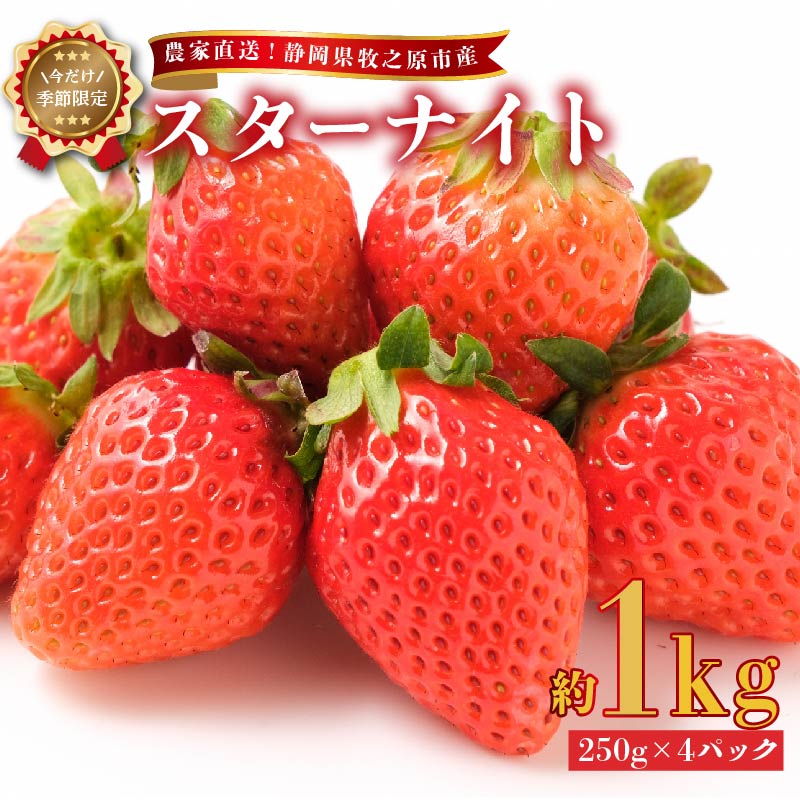 【ふるさと納税】 2026年2月中旬発送予定 いちご スターナイト 1kg 250g × 4パック 産地直送 フルーツ 苺 果物 ストロベリー 国産 高級 贈答用 ギフト 旬 新鮮 完熟 季節限定 農家直送 家庭用 先行予約 牧之原いちご 静岡いちご 牧之原苺 静岡苺 牧之原市 静岡県 ヤマセン