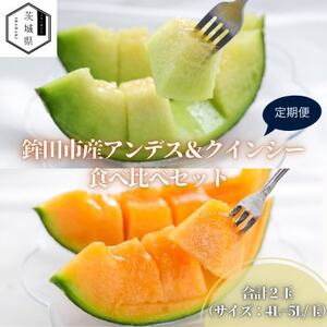 【発送月固定定期便】4・5月発送 山一ファーム 鉾田市 メロン食べ比べ(アンデスとクインシー)全2回【配送不可地域：離島・沖縄県】【4071254】