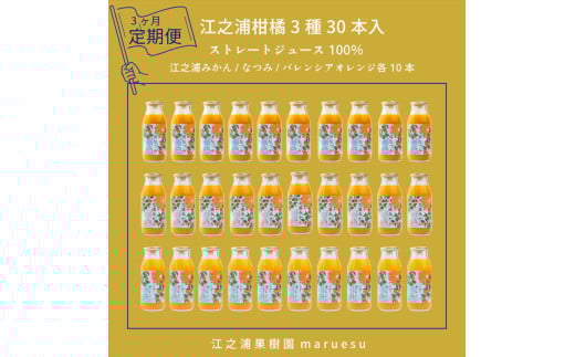 定期便３回 小田原産江之浦みかんジュース３種のみくらべ３０本セット うんしゅう・なつみ・バレンシアオレンジ１００％ストレートジュース１８０ml各１０本合計３０本
