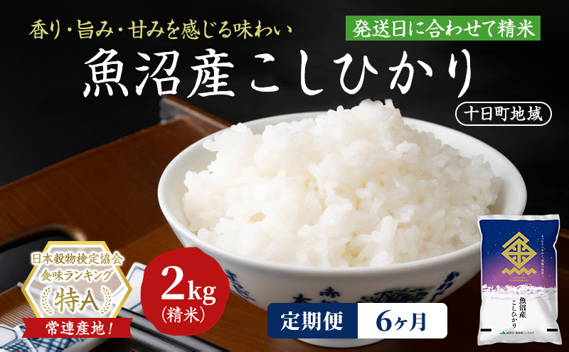 【令和8年産 先行予約】【6ヶ月定期便】魚沼産こしひかり(十日町地域) 精米 2kg 米 お米 コシヒカリ 定期 十日町市