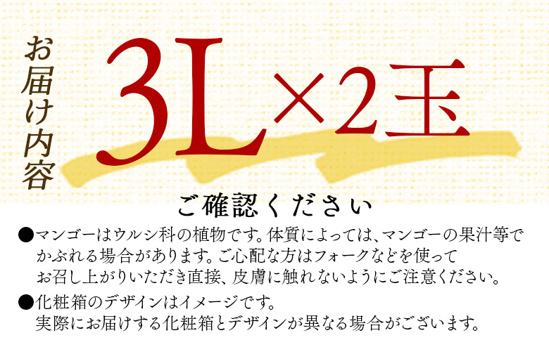 ＜宮崎県産完熟マンゴー 太陽のタマゴ  3L 合計2玉＞入金確認後、2025年7月初旬迄に順次出荷【 選べる 大きさ サイズ 国産 かんじゅく とろける 果物 果実 フルーツ 南国 芳醇 甘い 旬 濃