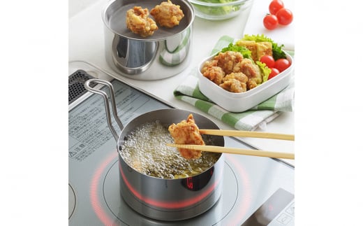 オイルポットとしても IH対応 コンパクト揚げ鍋セット(天ぷら鍋セット)【 キッチンツール 調理器具 キッチングッズ 揚げ鍋 オイルポット 燕三条製 】 FC012056