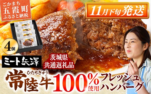 
                  【お肉好きが注目する超人気店】「ミート矢澤」の茨城県産 常陸牛100％フレッシュハンバーグ 160g×4個（ソース付き）【11月下旬より順次配送】（茨城県共通返礼品・常陸牛使用）ハンバーグ 惣菜 黒毛和牛 牛肉100% 専門店 肉汁 牛肉 肉 和牛 ひたちぎゅう 常陸牛 ブランド和牛 国産 手ごね 手作り お弁当 おかず 簡単調理 高級 こだわり 贈り物 ギフト お取り寄せ 人気 【価格改定】
                
