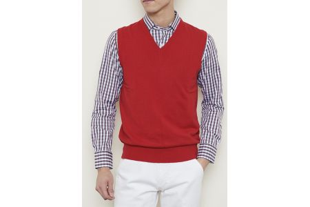 日本製 カシミヤ100% Vベスト 赤 Mサイズ [2519]