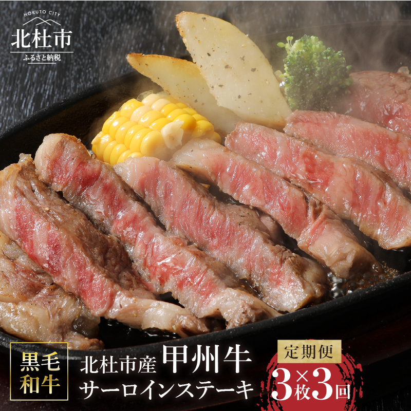 【3ヶ月定期便】山梨県北杜市産 甲州牛 サーロインステーキ 250g×3枚