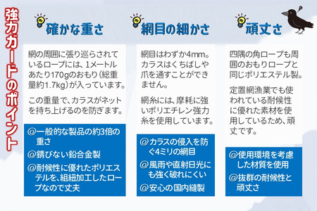 カラスネット 2x3m イエロー（黄） 45Lゴミ袋 約10個収納 カラスよけネット ゴミネット おもり入り  細かい網目 4mm しっかりガード