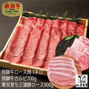 飛騨牛ロース1kg カルビ700g 三浦豚ロース900g 豪華3点セット しゃぶしゃぶ・焼肉 和牛 国産 霜降り 恵那市 / 岩島屋 [AUAJ014]