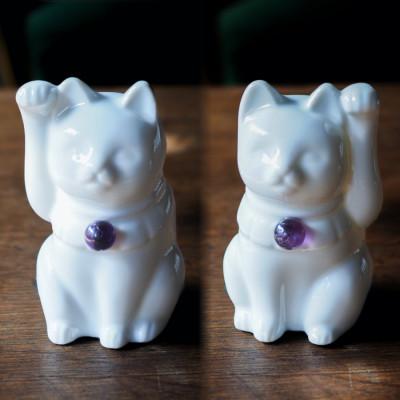 ふるさと納税 瀬戸市 【招き猫】瀬戸焼 Jeramic 2体セット　アメジスト(2月)