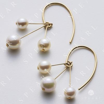 ふるさと納税 神戸市 アコヤパール　淡水パール　ピアス　3粒　フックタイプ　5mm　6.5mmシルバー　14金メッキ
