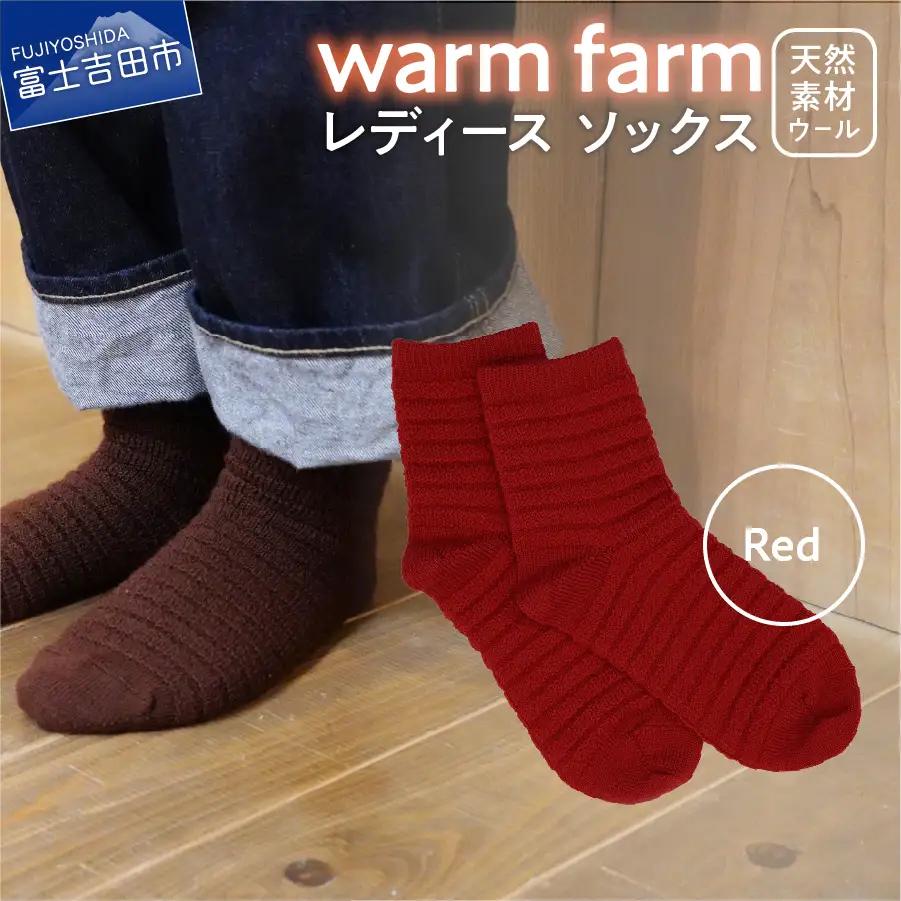 光吸収発熱ウール「ウォームファーム　ソックス」レッド アウトドア 日用品 ファッション 雑貨 バナウォーム 天然繊維