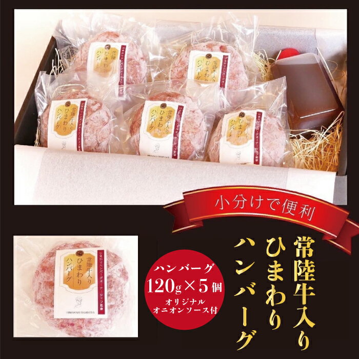 【ふるさと納税】常陸牛入り ひまわりハンバーグ ハンバーグ120g×5個 オリジナルオニオンソース付き 常陸牛 ハンバーグ 手ごね 焼くだけでレストランの味 100% 無添加 黒毛和牛 牛肉 食べ物 冷凍 小分け 上品な脂の甘さ 肉ギフト 霜降り ブランド牛 国産牛 送料無料