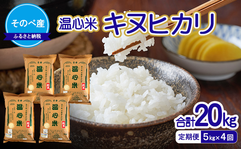 【寄付額を見直しました】【定期便】キヌヒカリ5kg×4回　合計20kg　令和7年度産　そのべ産 温心米　米 20kg 単一原料米 きぬひかり 丹波 精米 白米 こめ コメ 京都