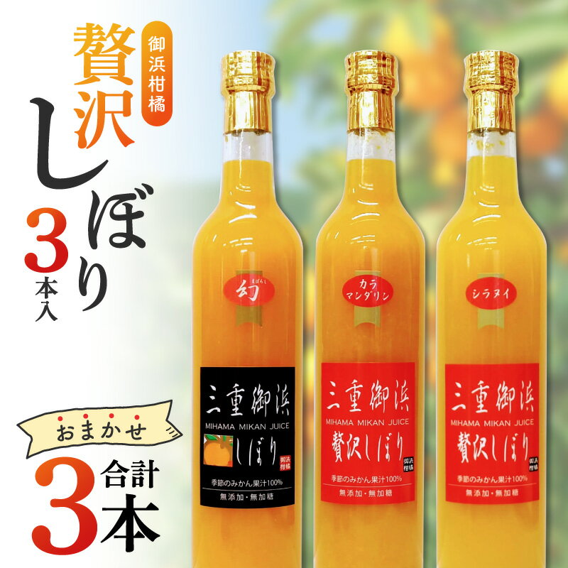 【ふるさと納税】御浜柑橘 みかんジュース 贅沢しぼり 500ml×3本 セット │ ジュース みかんジュース オレンジジュース しらぬい シラヌイ カラマンダリン せとか ポンカン のし対応可 熨斗