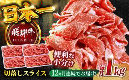 【12回定期便】 飛騨牛 切り落とし 1kg（250g×4P）すき焼き 焼肉 小分け 岐阜市 / 丸福商店 [ANBO050]