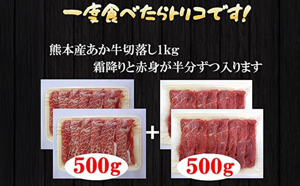 熊本県産和牛 あか牛 切り落とし 約1kg（霜降と赤身のお試しセット）