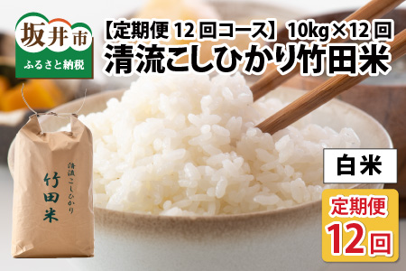 【先行予約・令和8年産新米】【定期便12回コース】清流こしひかり 竹田米 10kg × 12回 計120kg （白米） 【2026年9月下旬以降順次発送予定】 [P-7401_01]