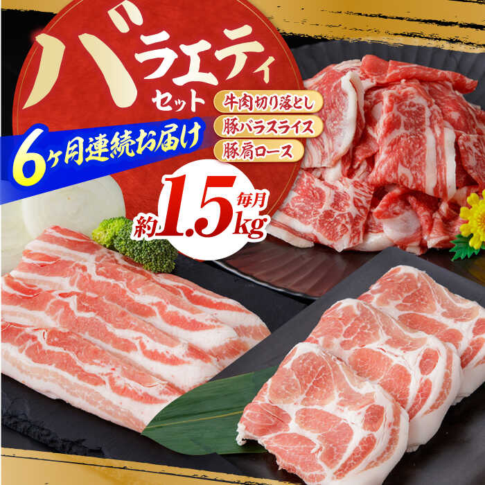 【ふるさと納税】【6回定期便】お肉の定期便 バラエティセット (6ヵ月) 総計約9kg 国産 牛肉 切り落とし 豚肉 バラ スライス 【(有)山重食肉】[ATAP116]