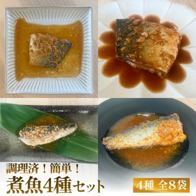 ふるさと納税 石巻市 減塩 煮魚4種・8袋セット さば 鯖 イワシ いわし 常温保存 レトルト おかず 調理済 惣菜 和食