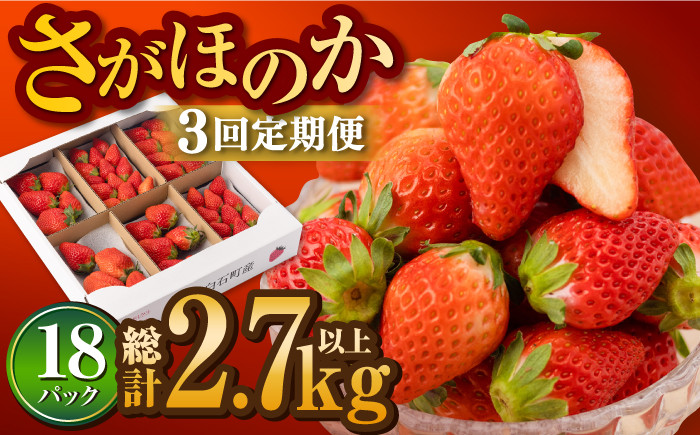 
【先行予約】【3回定期便】白石産 いちご さがほのか 約150g×6パック/回（総計2.7kg以上）【道の駅しろいしカンパニー】 [IAA031]
