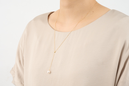 クールなアコヤ真珠Y字スライドチェーンネックレス60cmYG：C557-001