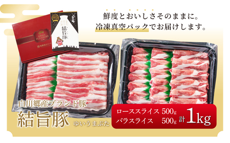 結旨豚 ローススライス 500g バラスライス 500g 計1kg 冷凍真空パック | 肉 お肉 豚肉 国産 食べ比べ セット 白川郷 岐阜県 白川村 ブランド豚 人気 おすすめ ギフト 飛騨高山ミー