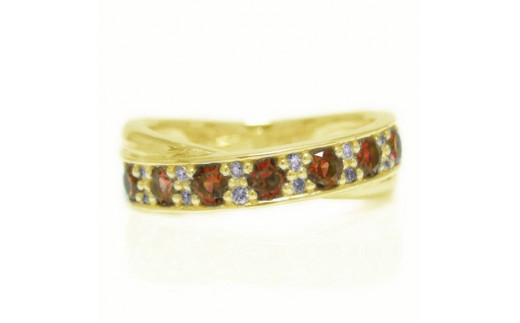 【サイズ：11.5号】K18イエローゴールド ガーネット デザインリング【 32772-5】