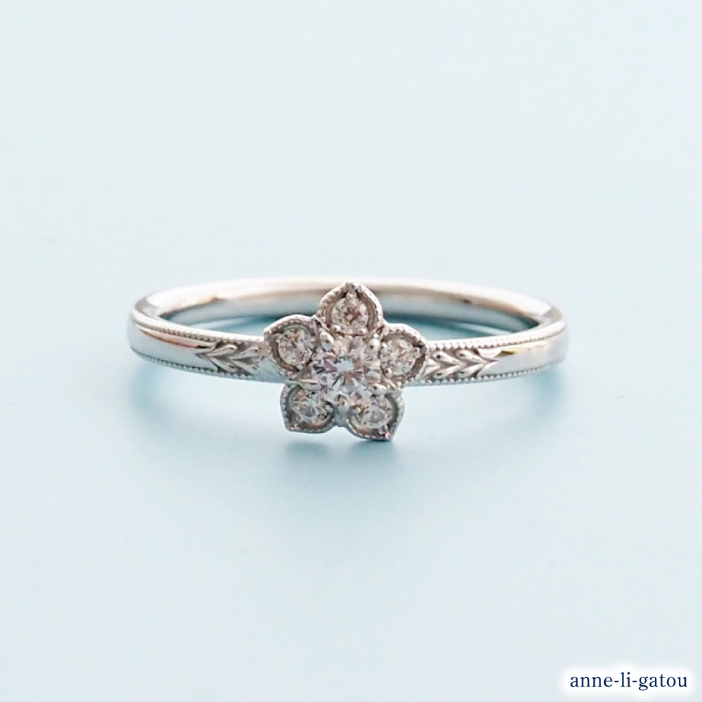 【ANNEREGARD】Pt Forget-me-not Ring  エンゲージリング